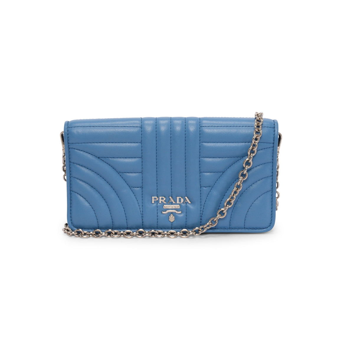 Prada Blue Quilted Calfskin Diagramme Wallet on Chain