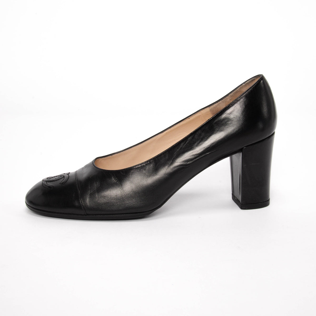 Chanel Vintage Black Lambskin Classic CC Pumps 38