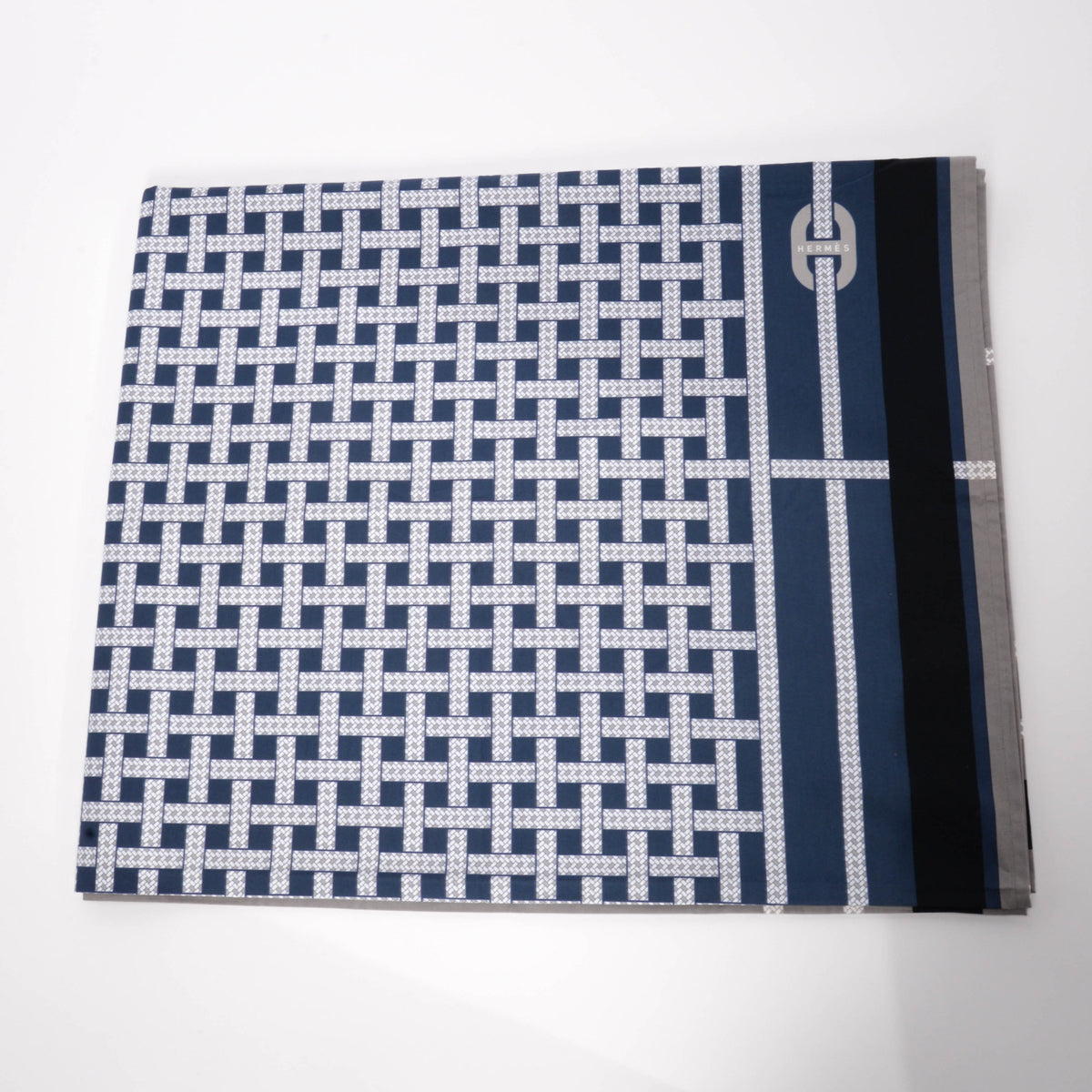 Hermes Blue Rocabar Canvas Zoulou Picnic Tote