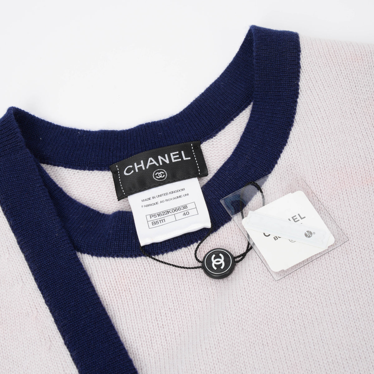 Chanel Lilac & Navy Cashmere Wrap Front Dress FR 40