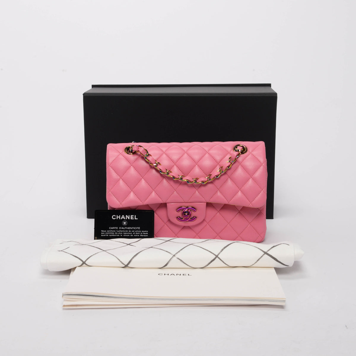 Chanel Pink & Yellow Quilted Lambskin Small Classic Flap Bag