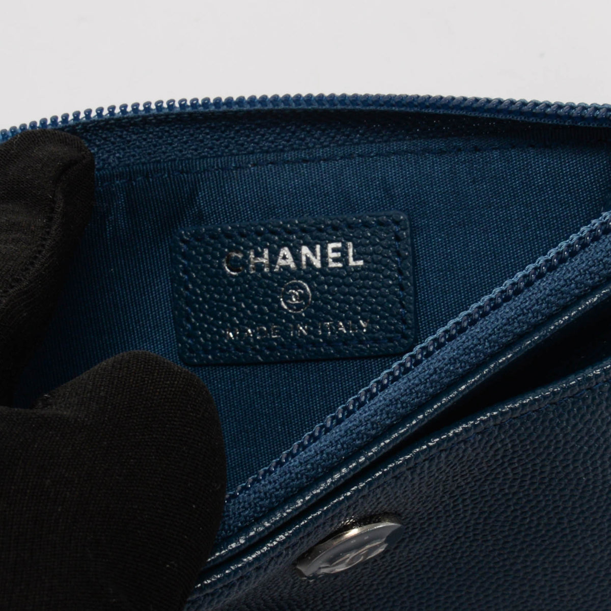 Chanel Teal Quilted Caviar CC Zip Pouch Wallet
