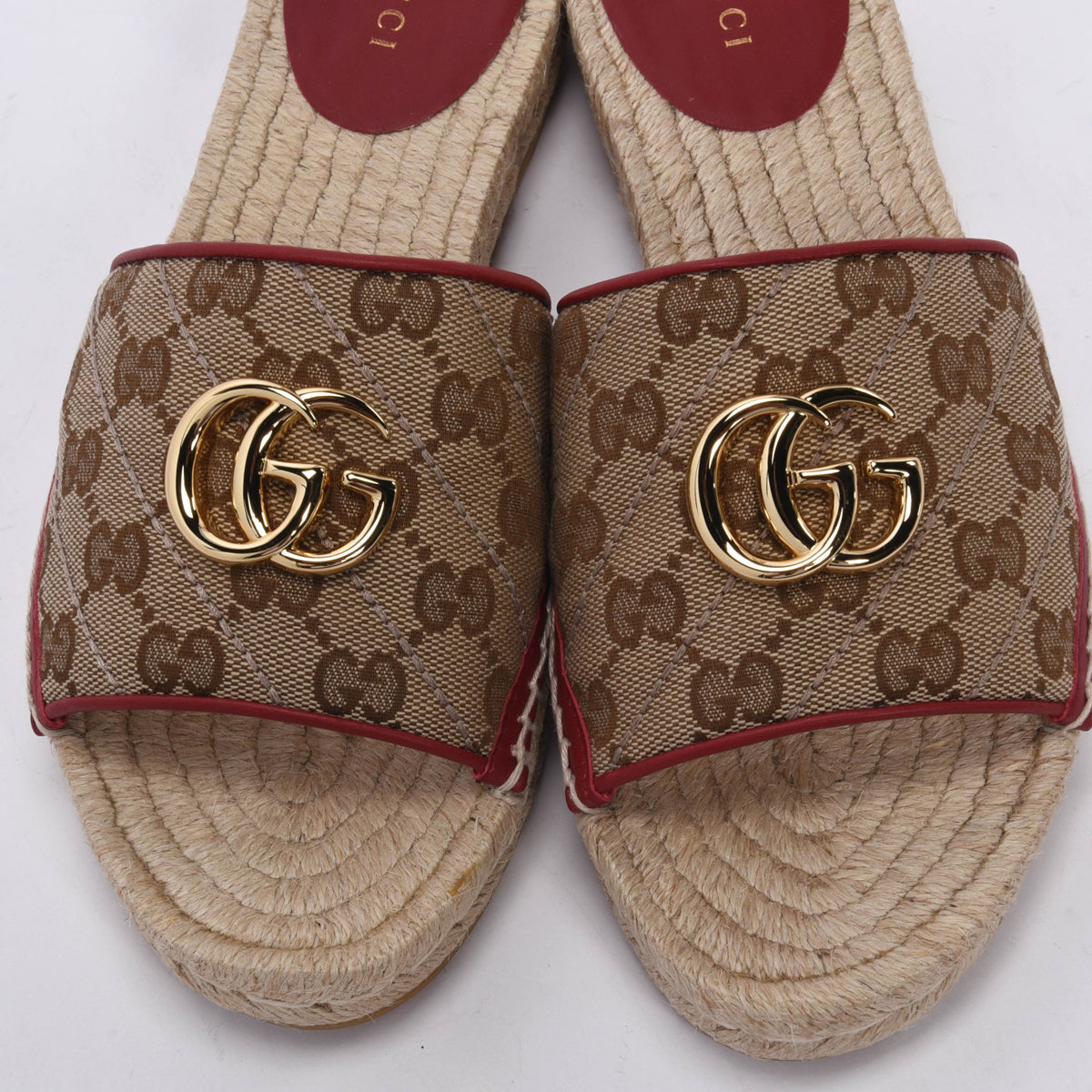 Gucci Cherry Diagonal GG Marmont Espadrille Slides 37.5