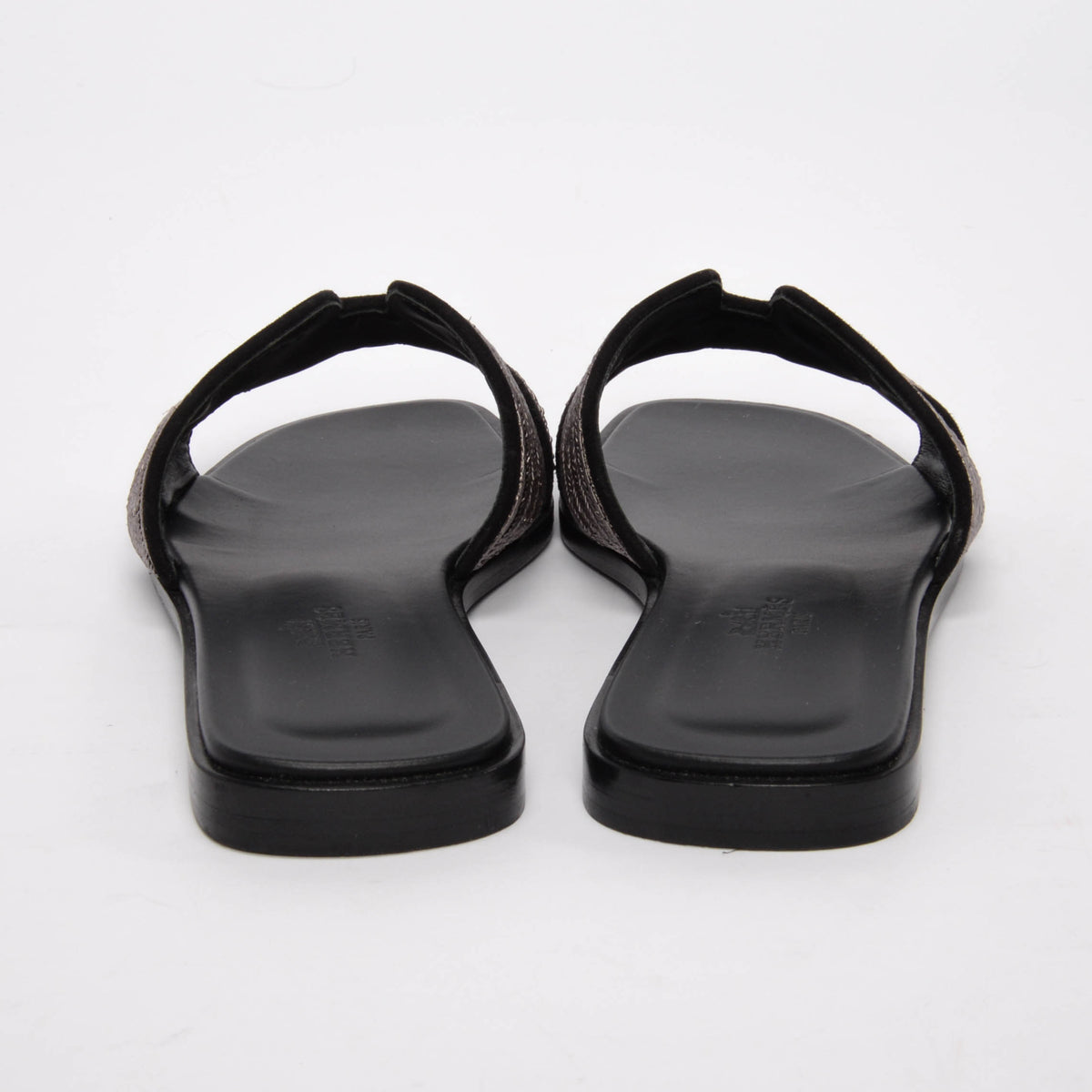 Hermes Black Suede Dabka Embroidered Oran Sandals 37