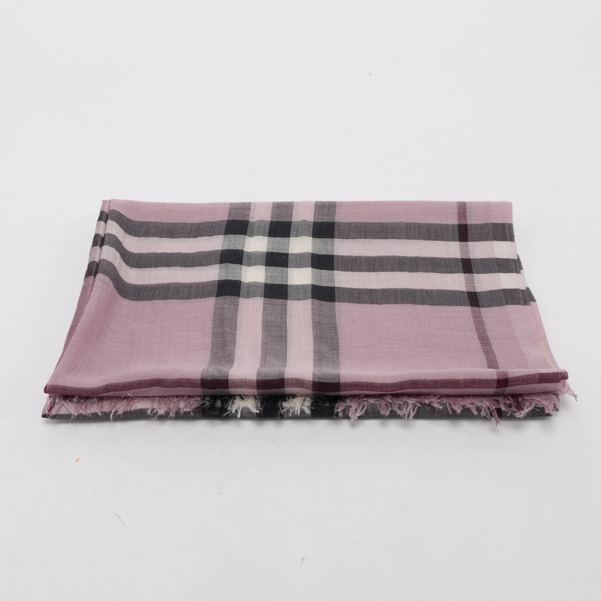 Burberry Pink Wool & Silk Check Fringed Scarf