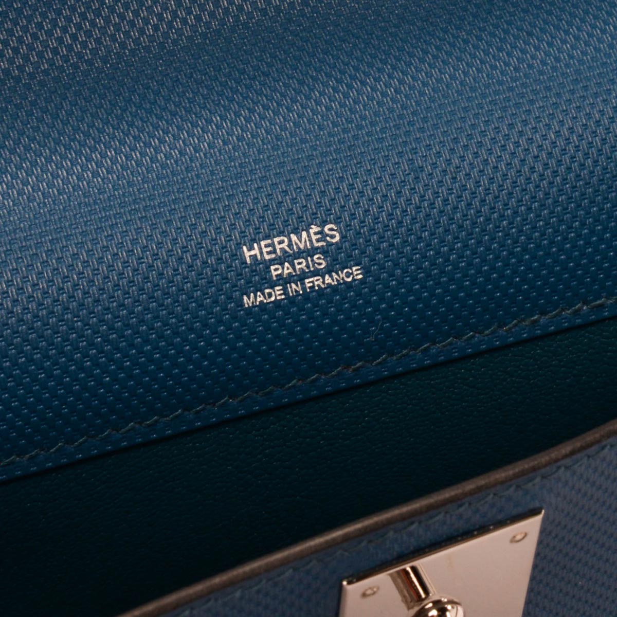 Hermes Bleu de Galice Grain d'H Calfskin Kelly Cut Clutch