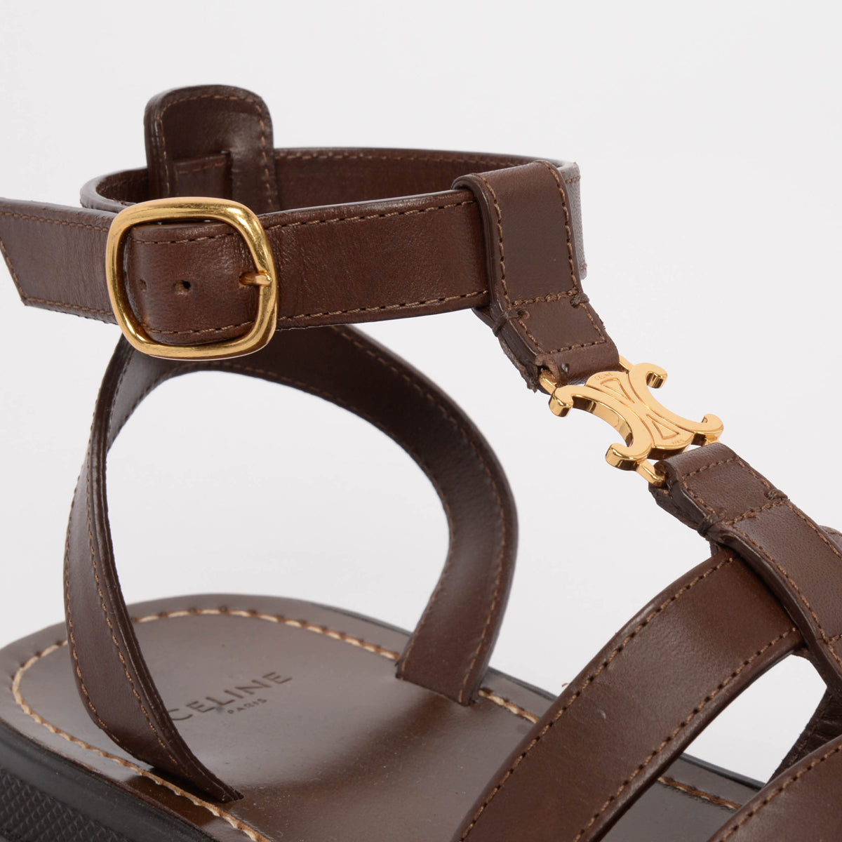 Celine Dark Brown Calfskin Clea Triomphe Sandals 40