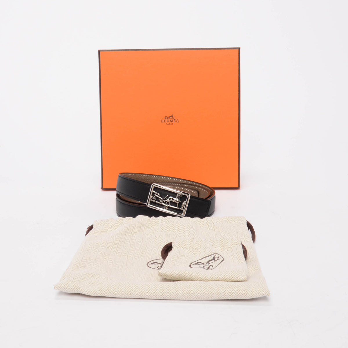 Hermes Black & Etoupe Box & Epsom Belt & Caleche Buckle