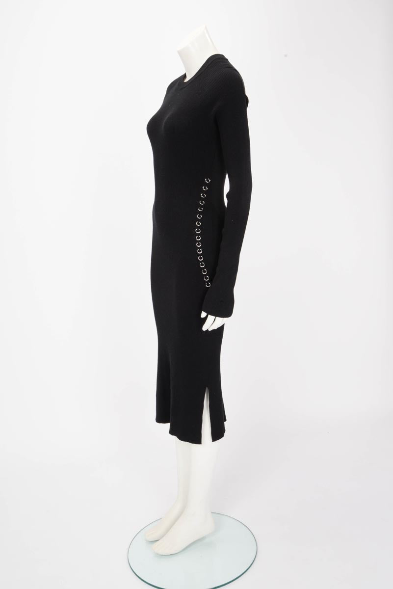 Mugler Black Knit Piercing Detail Midi Dress XL