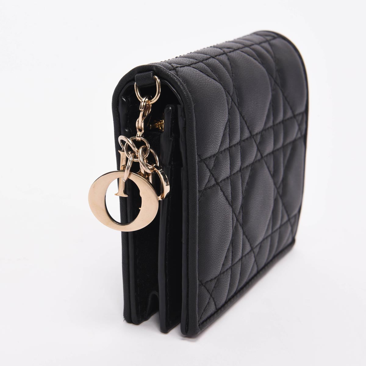 Dior Black Cannage Lambskin Mini Lady Dior Gardenia Wallet