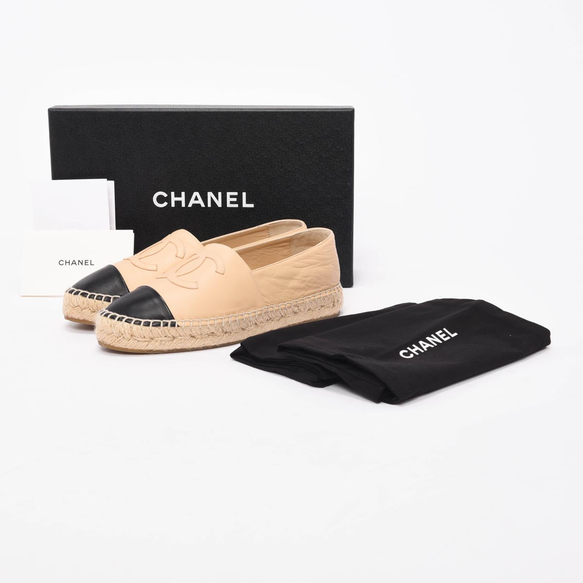 Chanel Beige & Black Lambskin CC Espadrilles 36
