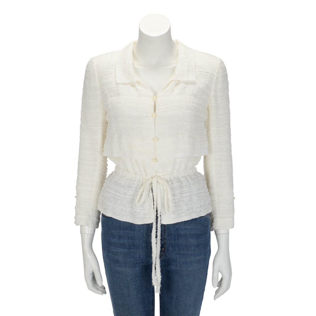 Chanel Ecru Fantasy Tweed Drawstring Jacket FR 40