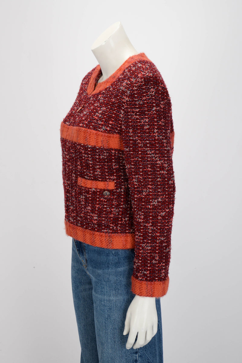 Chanel Red & Orange Fantasy Tweed Jacket FR 40