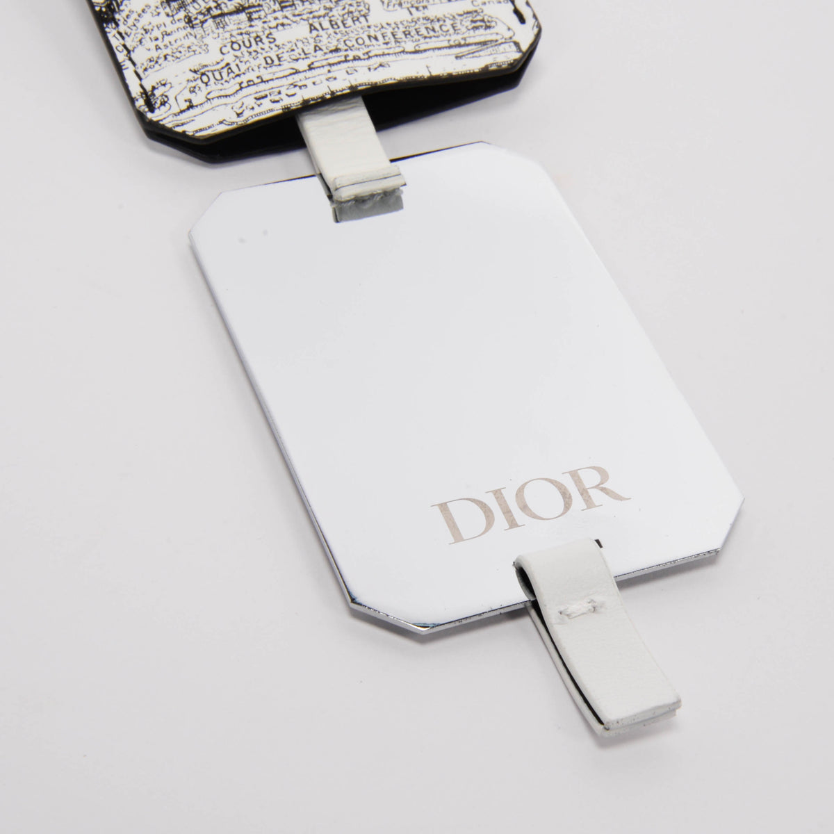 Dior Black & White Leather Plan De Paris Luggage Tag