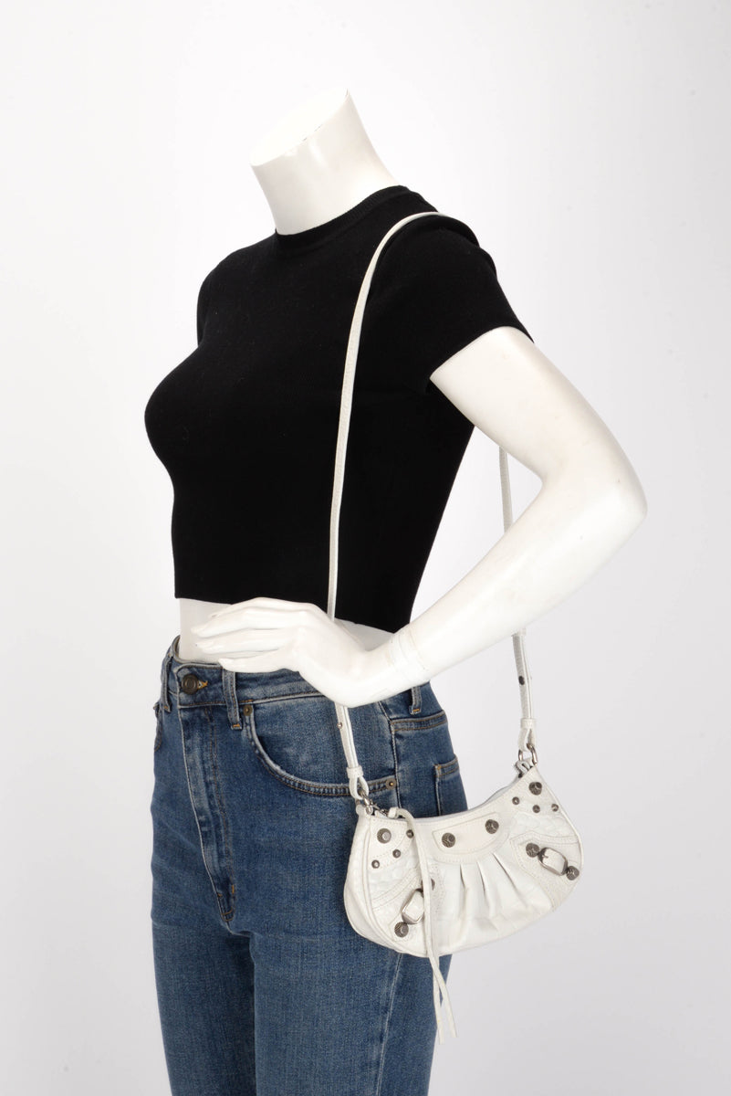 Balenciaga White Croc Embossed Le Cagole Mini Bag