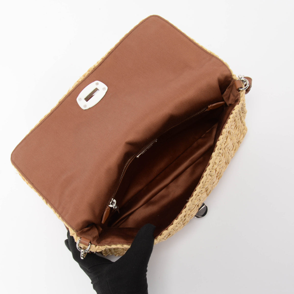 Miu Miu Beige Raffia Crystal Shoulder Bag