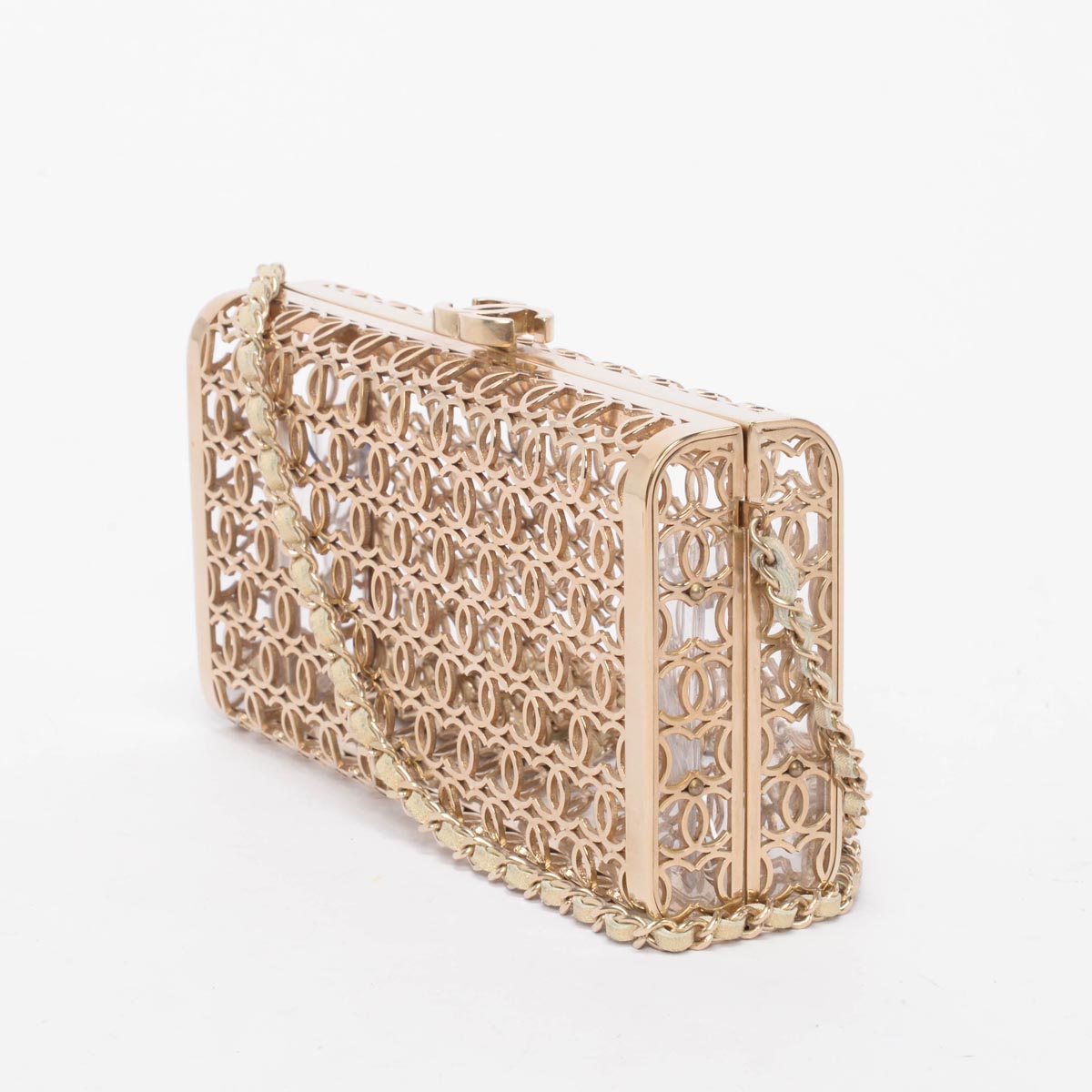 Chanel Light Gold Metal CC Moucharabieh Minaudiere