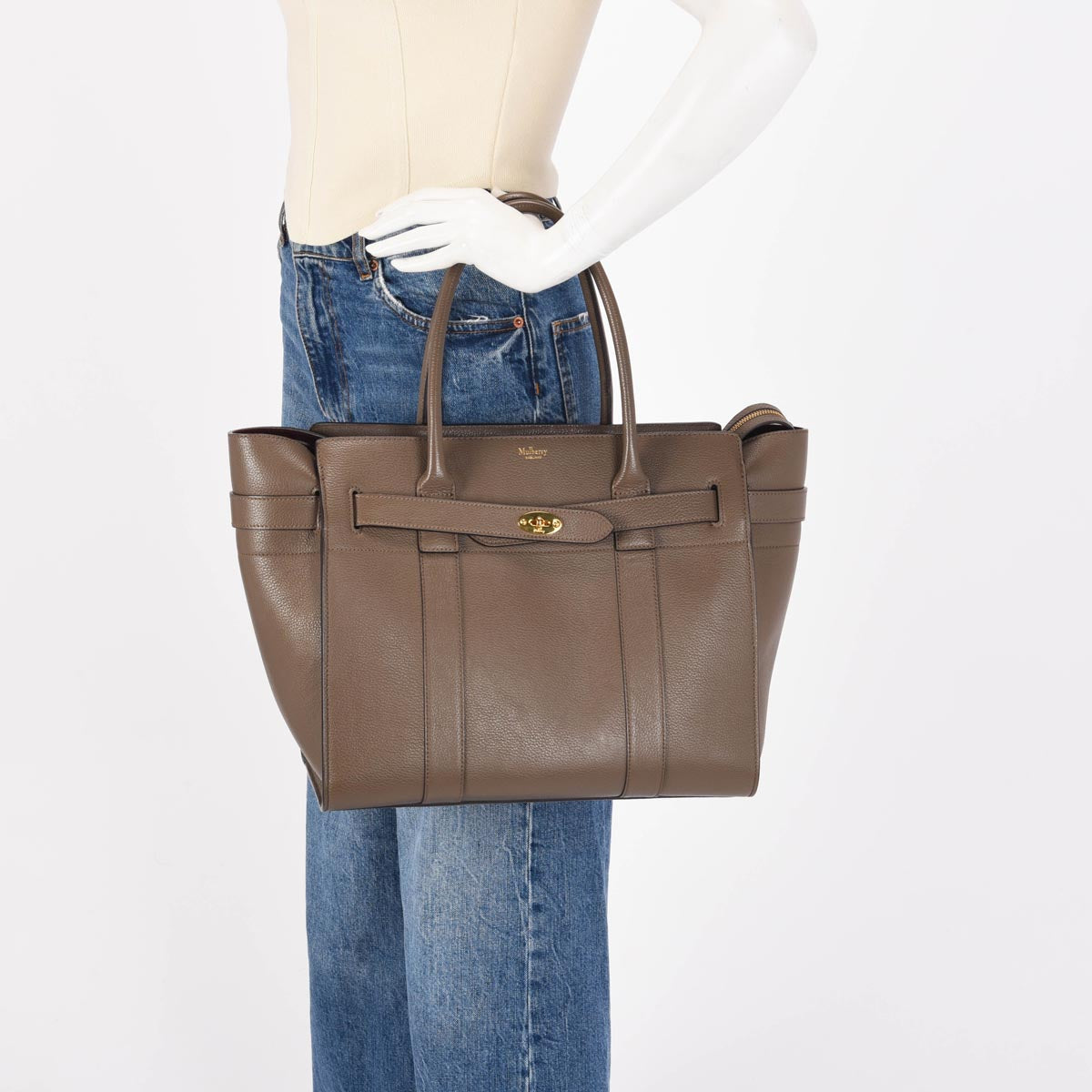 Mulberry Taupe Grained Leather Large Bayswater Zipped Tote