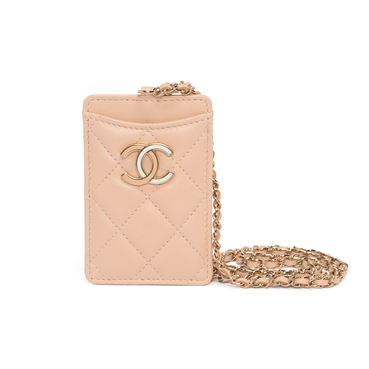 Chanel Beige Lambskin CC Chain Card Holder