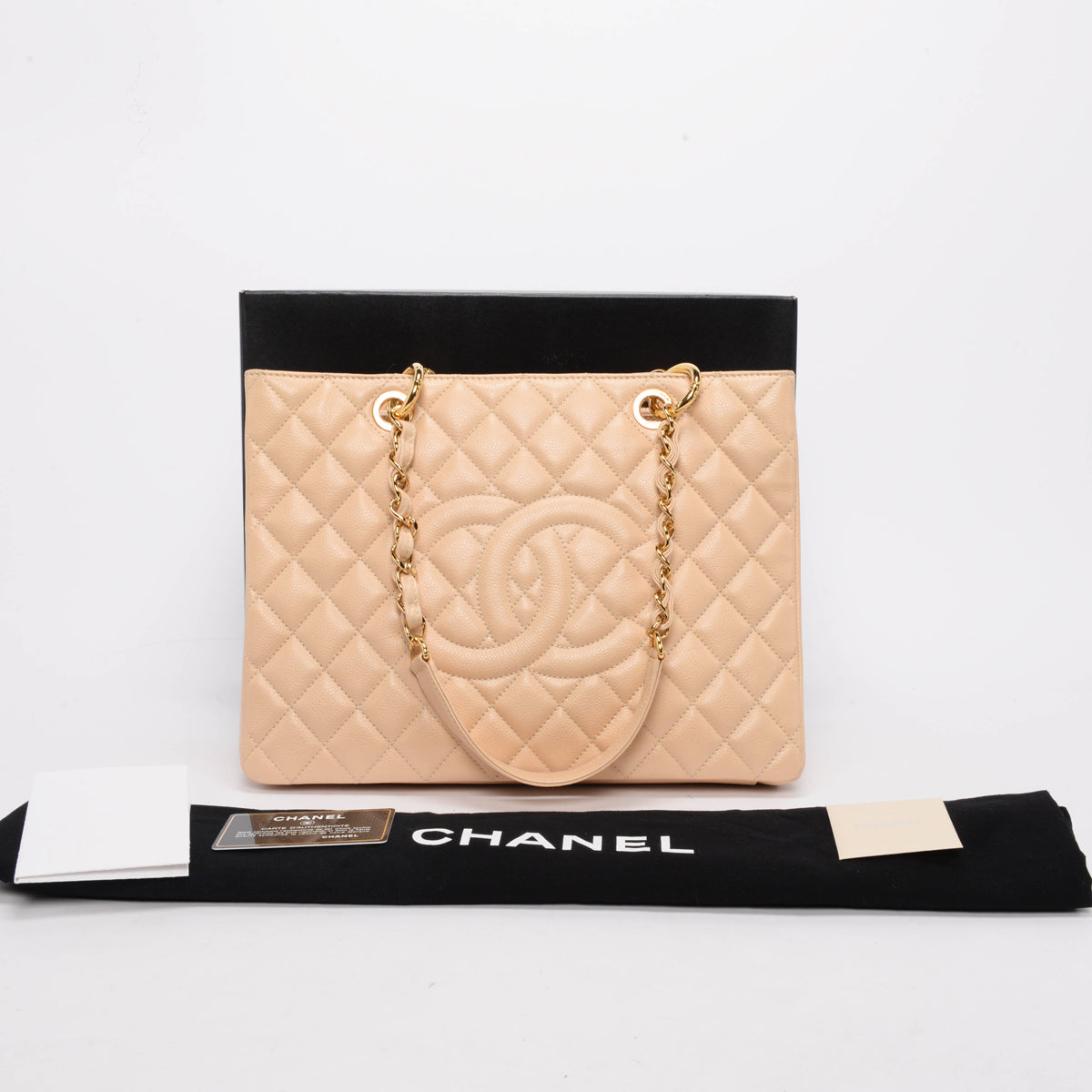 Chanel Beige Clair Quilted Caviar Grand Shopping Tote