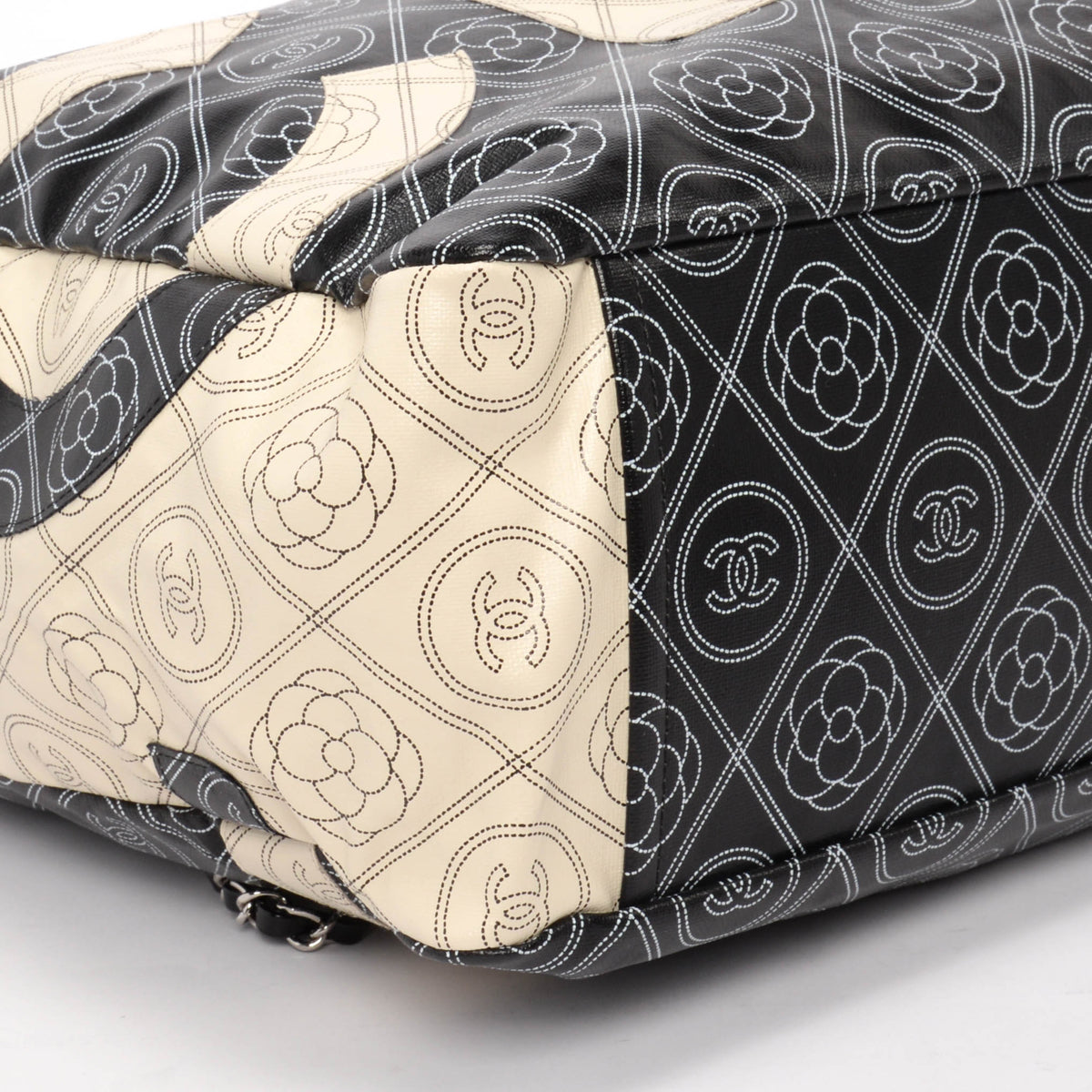 Chanel Black & Ivory Coated Canvas Camellia Tote