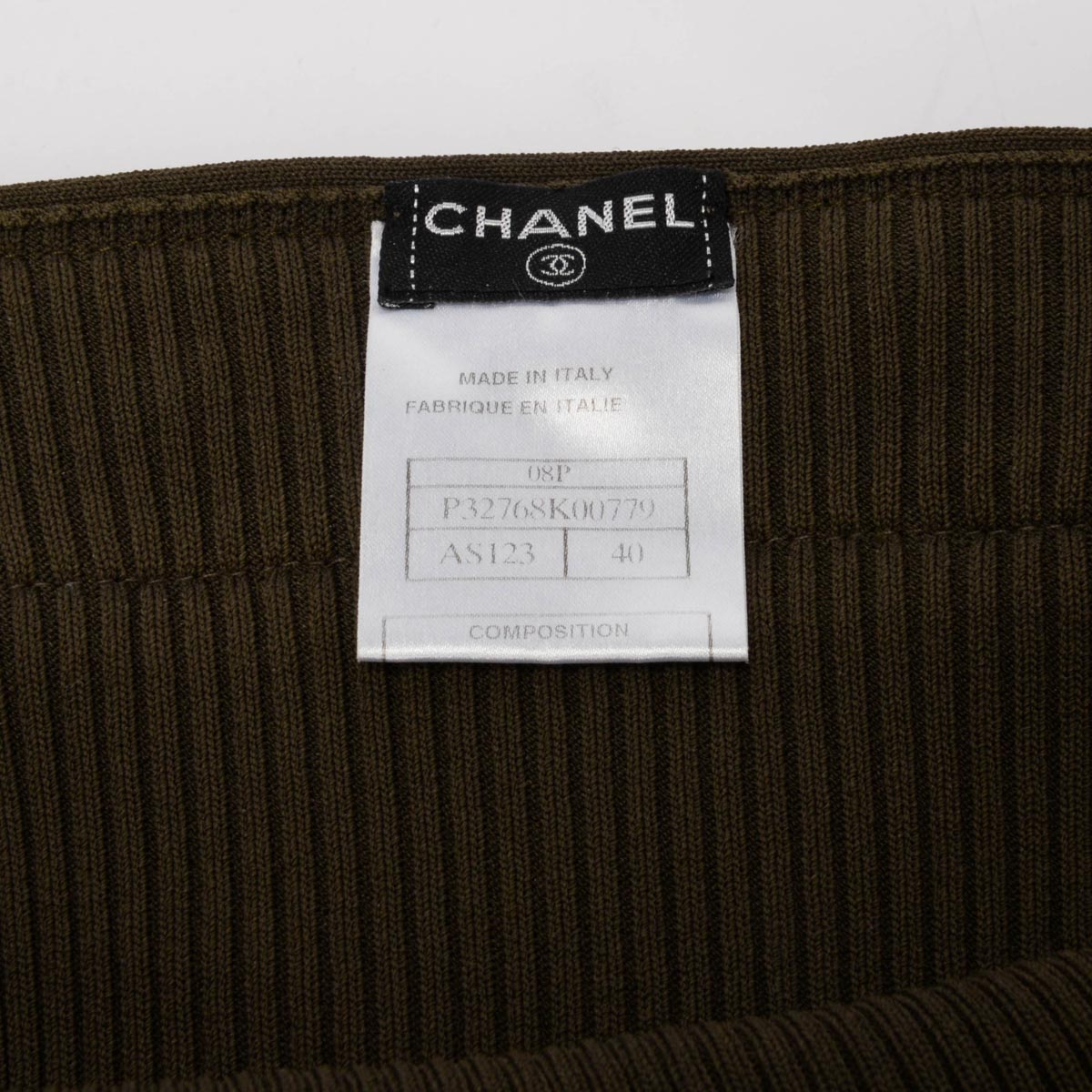 Chanel Khaki Knitted Brooches Dress FR 40