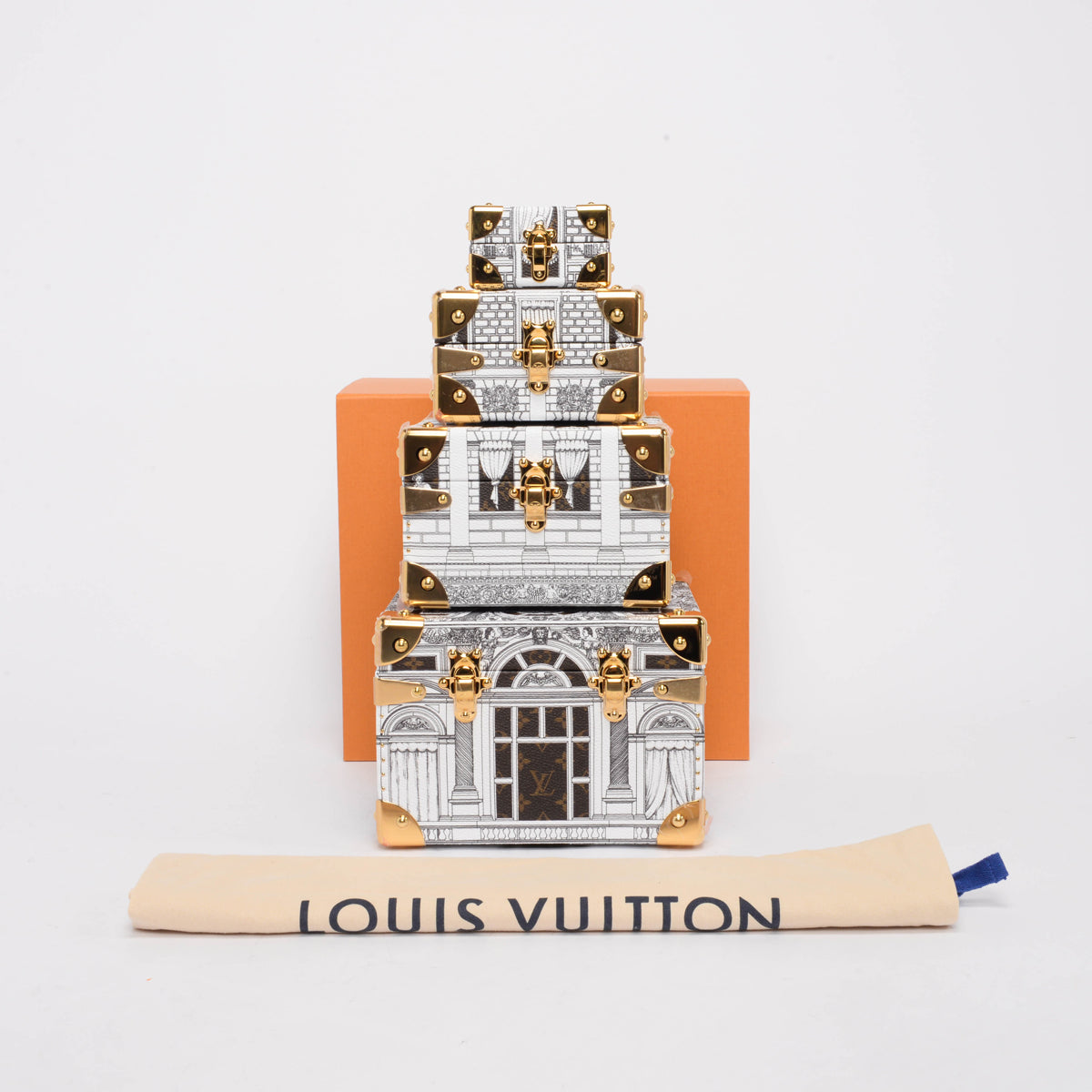 Louis Vuitton x Fornasetti Architettura Canvas Pyramid Trunk Set