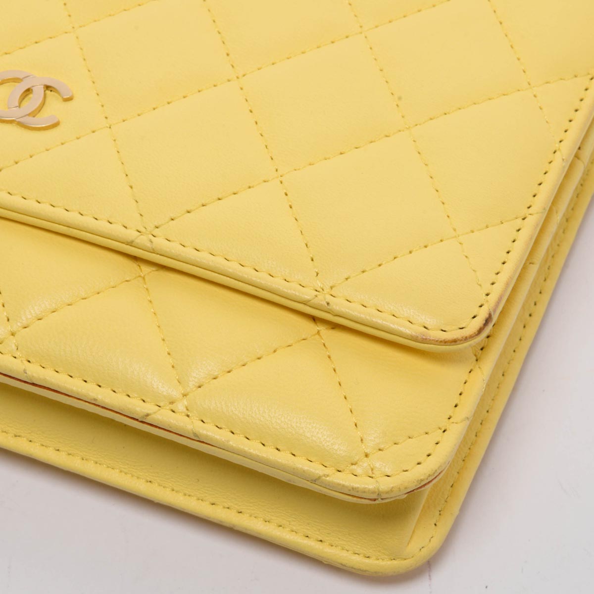 Chanel Yellow Quilted Lambskin Classic Wallet On Chain