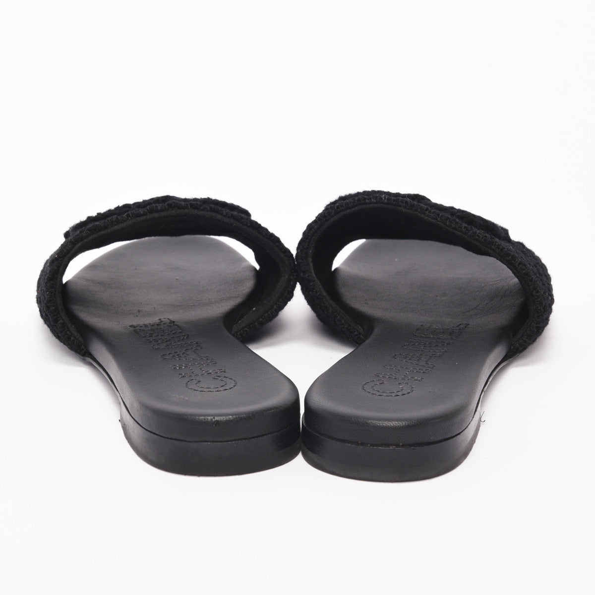 Chanel Black Crochet Knit CC Slides 35