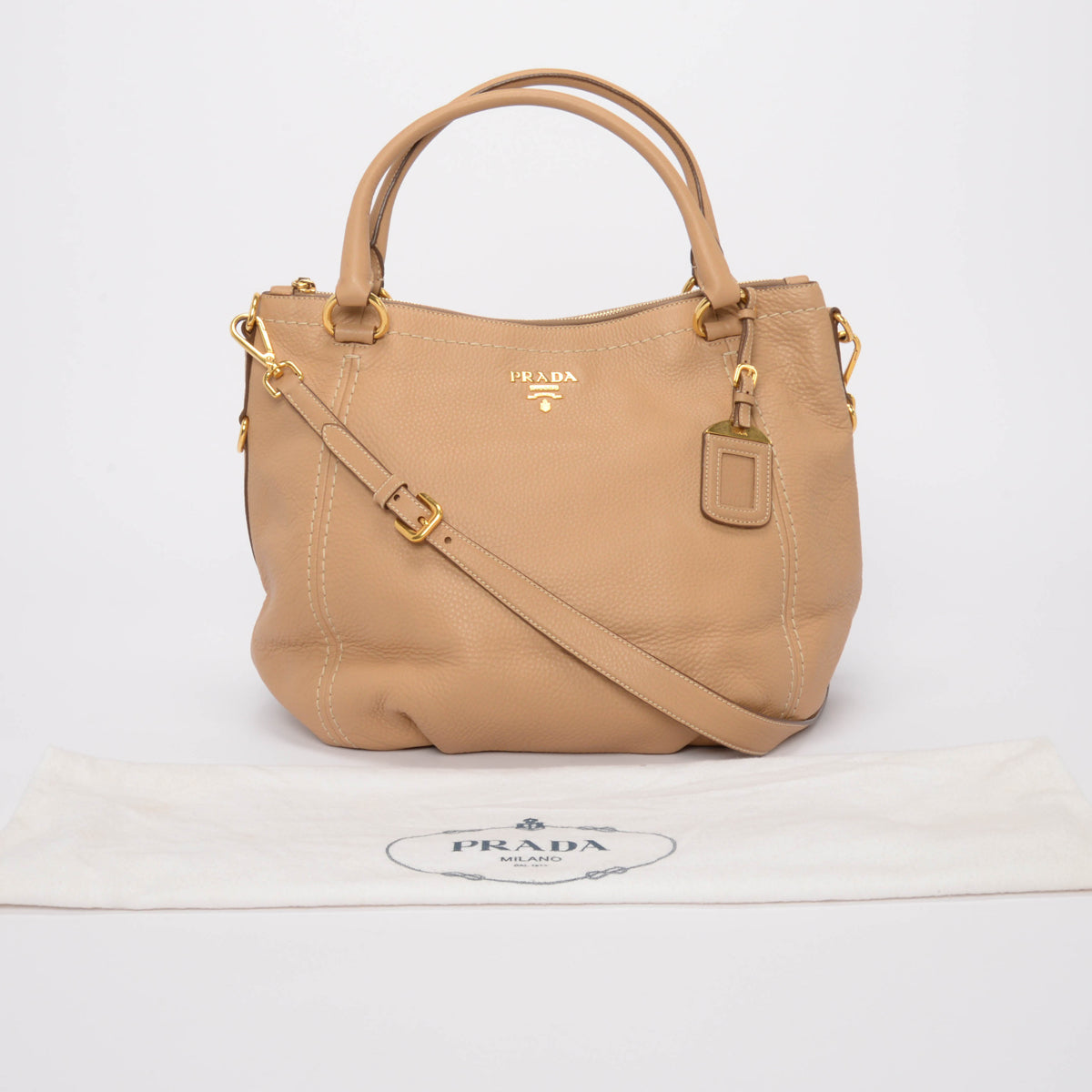 Prada Beige Grained Calfskin Vitello Daino Bag