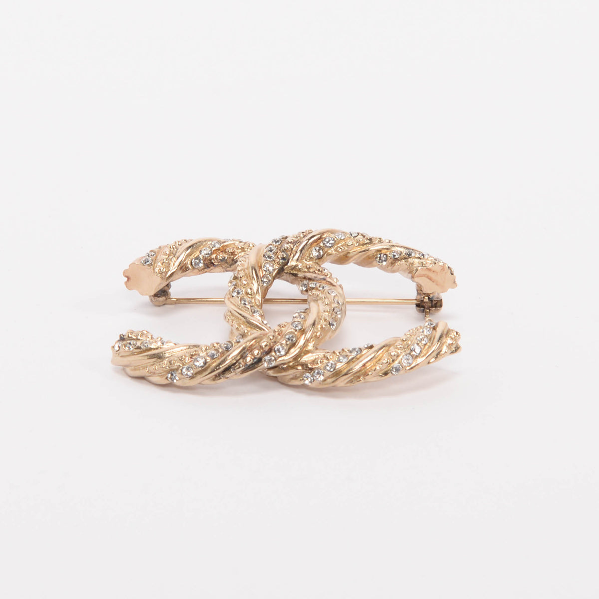 Chanel Light Gold Crystal CC Twist Brooch