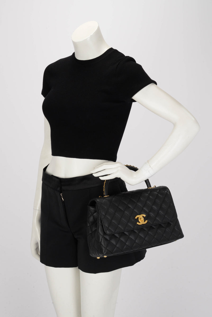 Chanel Black Caviar Large Coco Chain Handle Bag