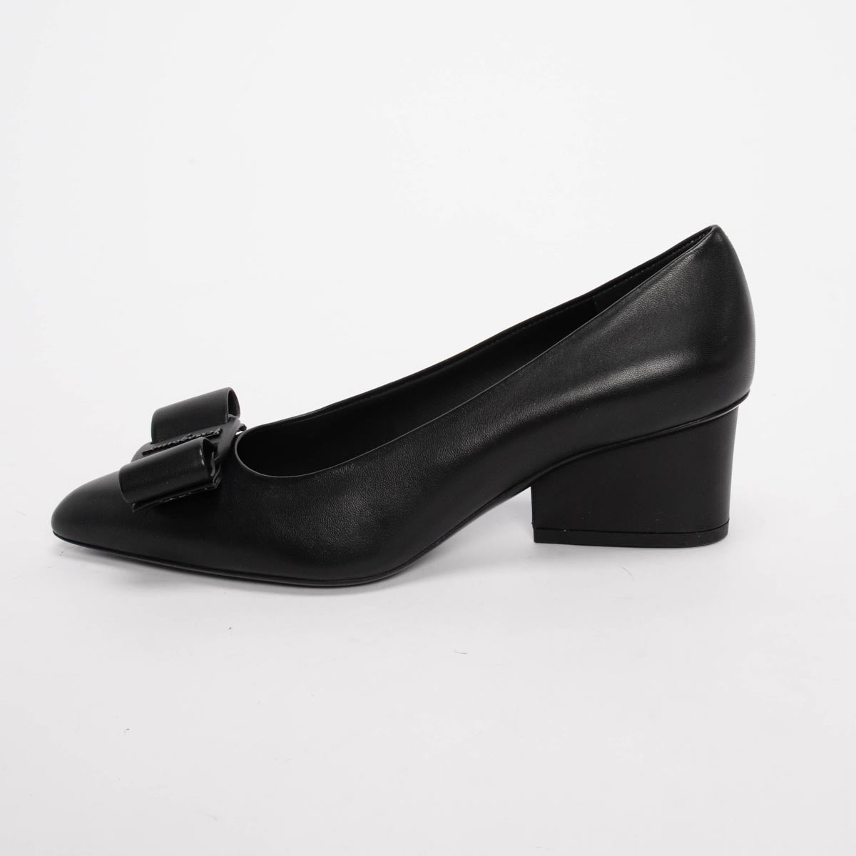 Ferragamo Black Lambskin Viva Bow Pumps 7.5