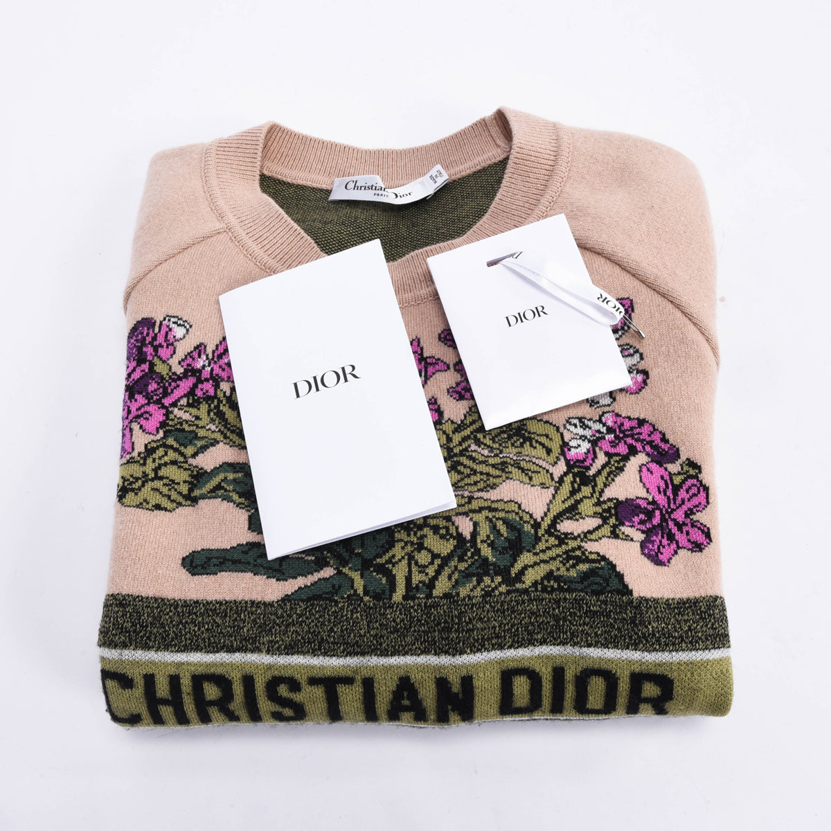 Dior Dusty Pink Cashmere Blend Fleurs Bibliques Sweater FR 34