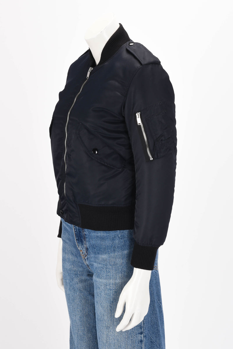 Saint Laurent Navy Nylon Bomber Jacket FR 34
