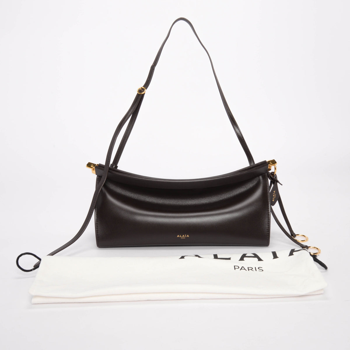 Alaia Dark Brown Calfskin Le Click East West Medium Bag