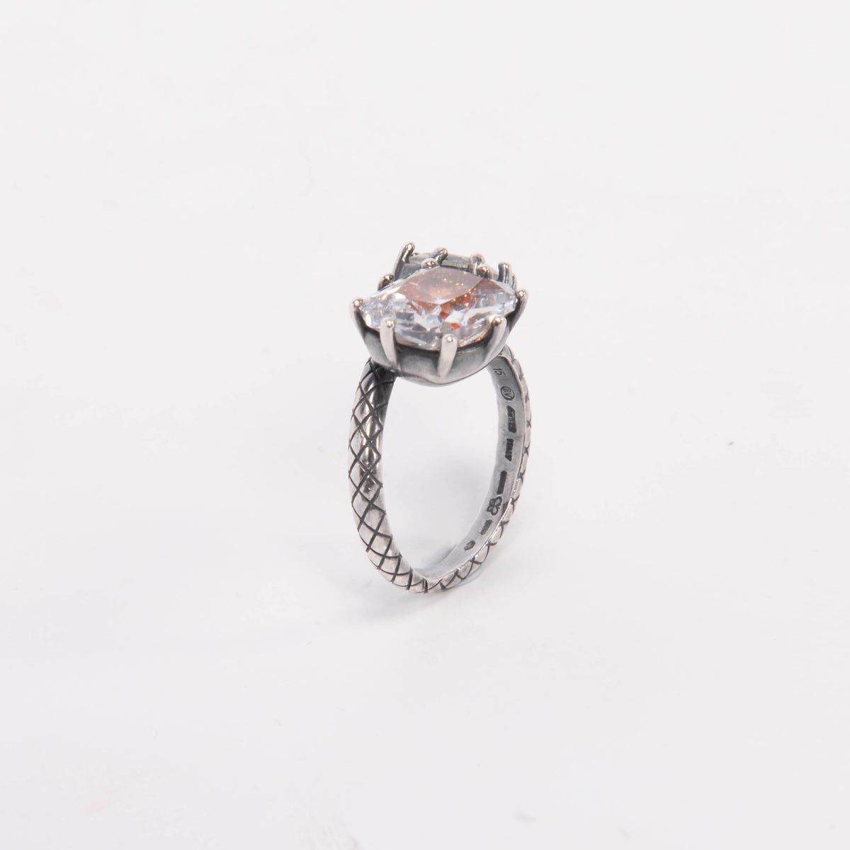 Bottega Veneta Oxidised Silver Double Crystal Ring