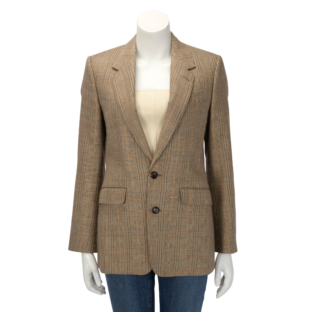 Celine Beige Prince of Wales Check Single Breasted Blazer FR 38