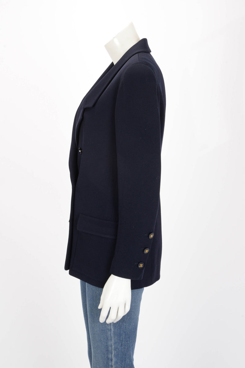 Chanel Navy Wool Twill Classic DB Jacket FR 38