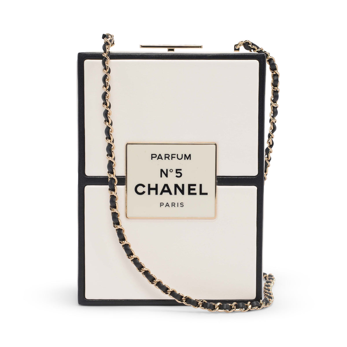 Chanel White Leather No. 5 Parfum Box Minaudiere