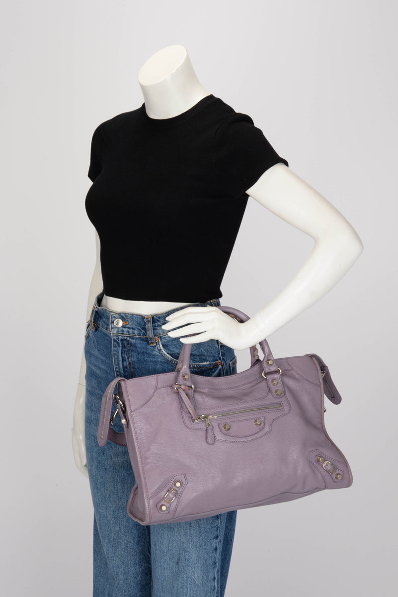 Balenciaga Lilac Goatskin Giant 12 City SHW Bag