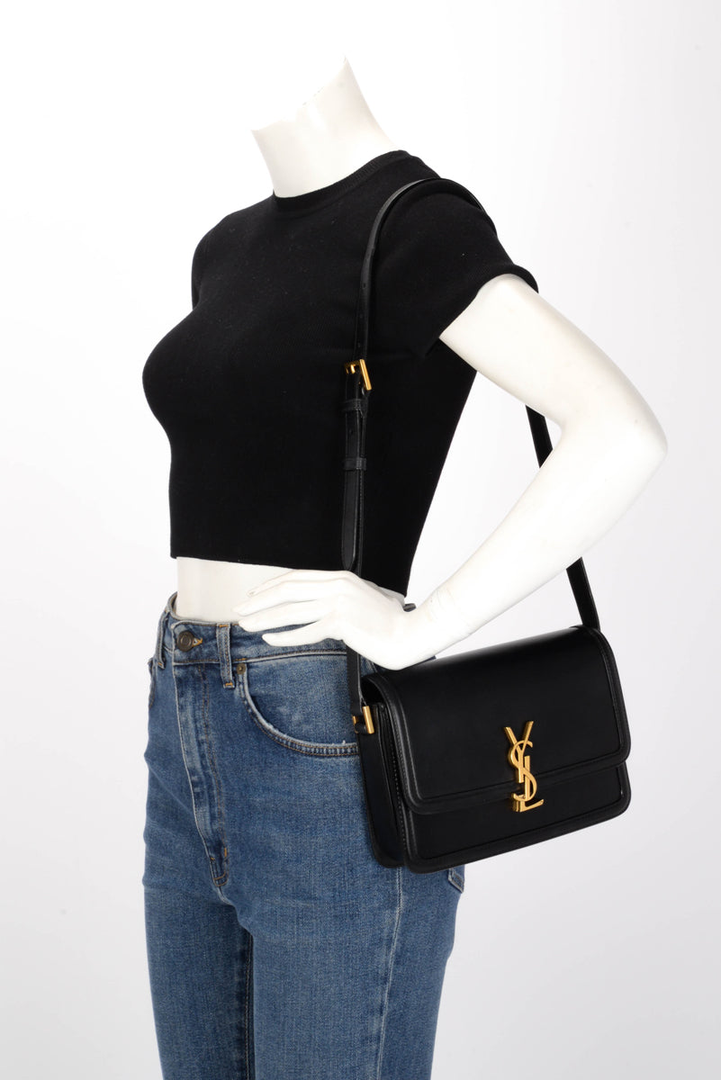 Saint Laurent Black Box Calf Medium Solferino Satchel Bag