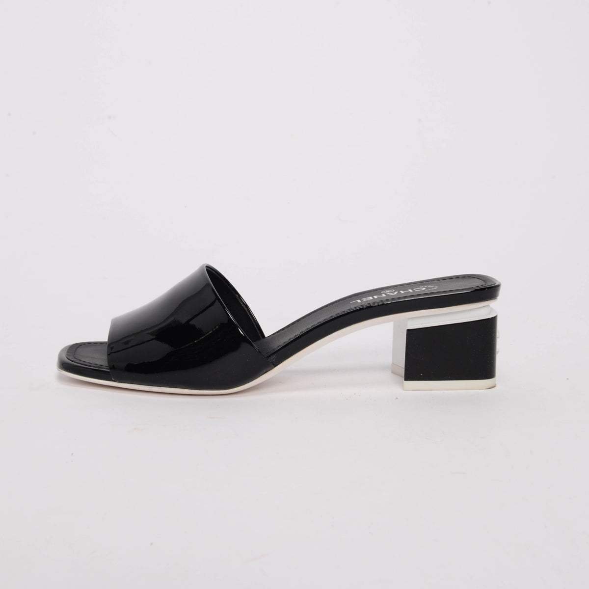 Chanel Black Patent CC Mules 37