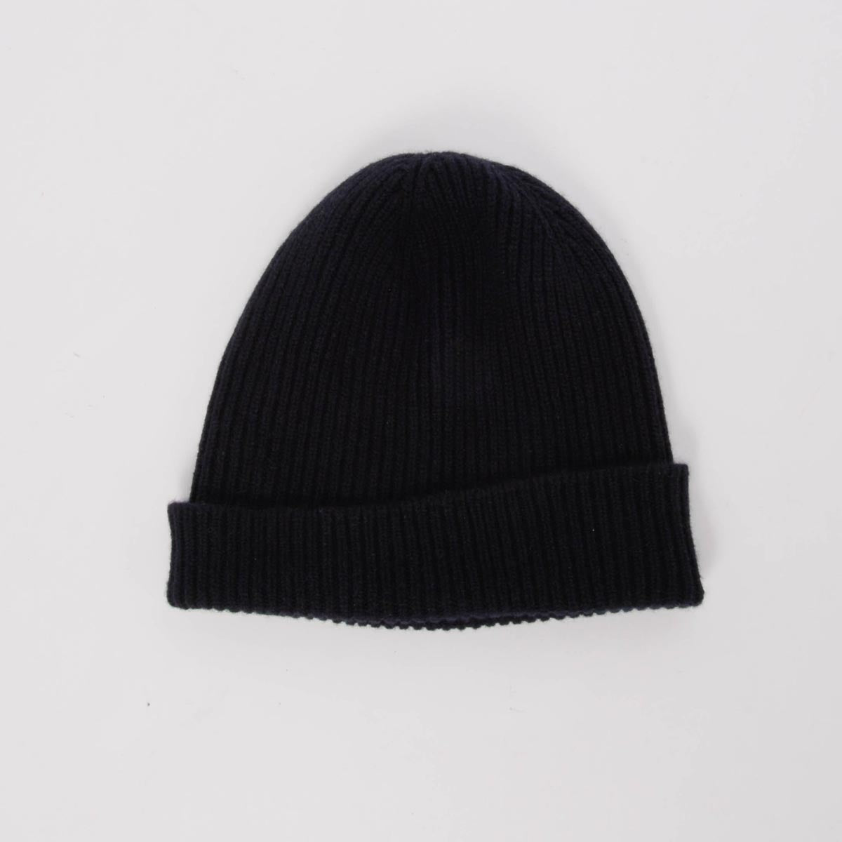 Giorgio Armani Navy Cashmere Logo Patch Beanie