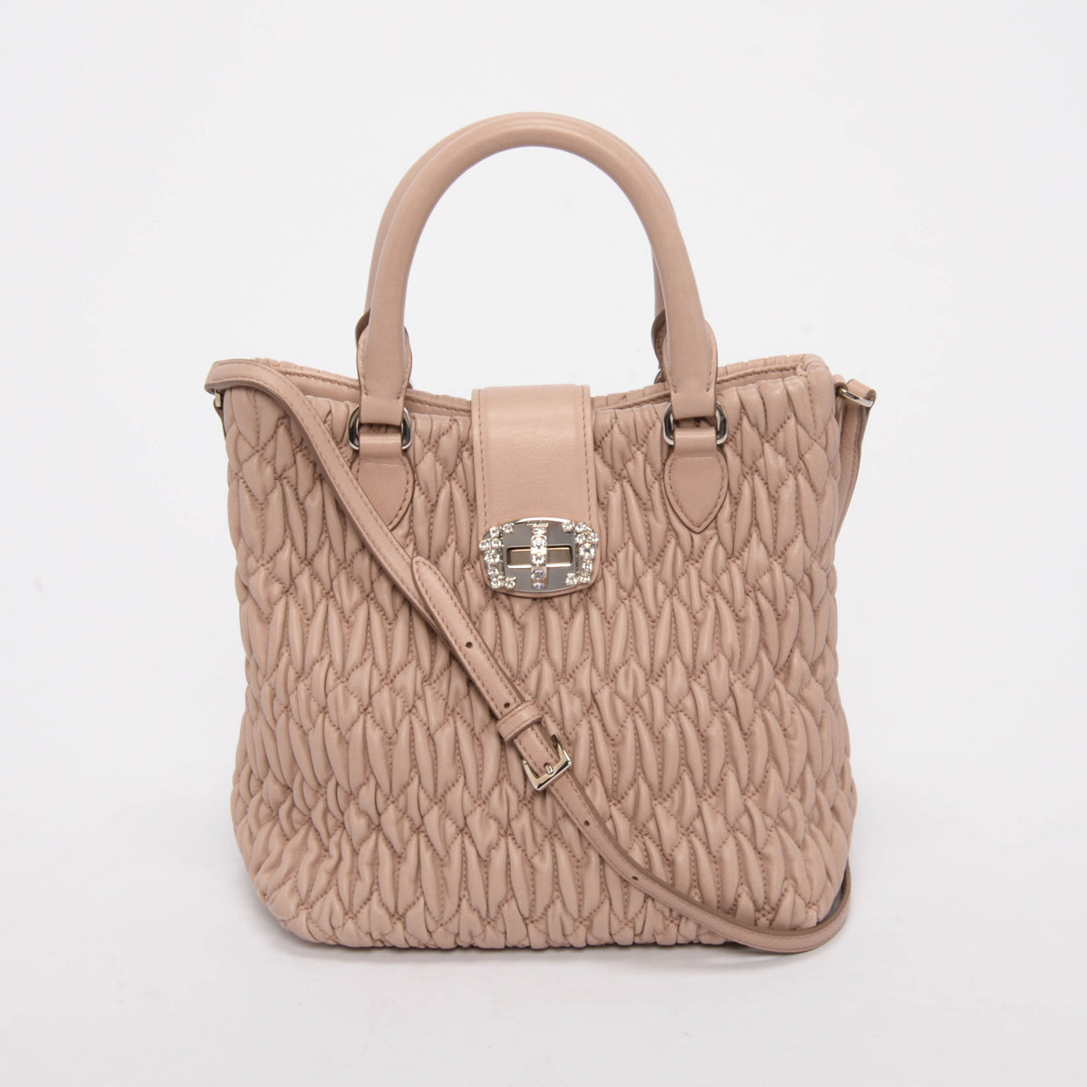 Miu Miu Beige Matelasse Mini Crystal Tote