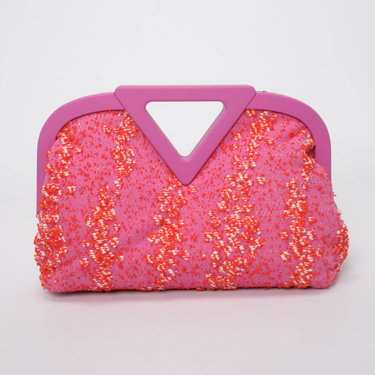 Bottega Veneta Bubblegum & Tomato Boucle Medium The Point Triangle Clutch