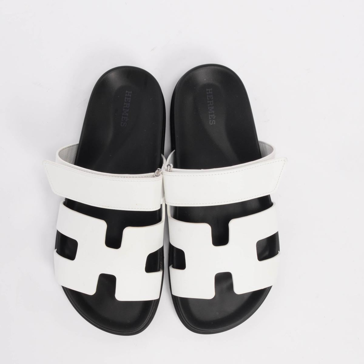 Hermes Black & White Calfskin Chypre Sandals 38.5