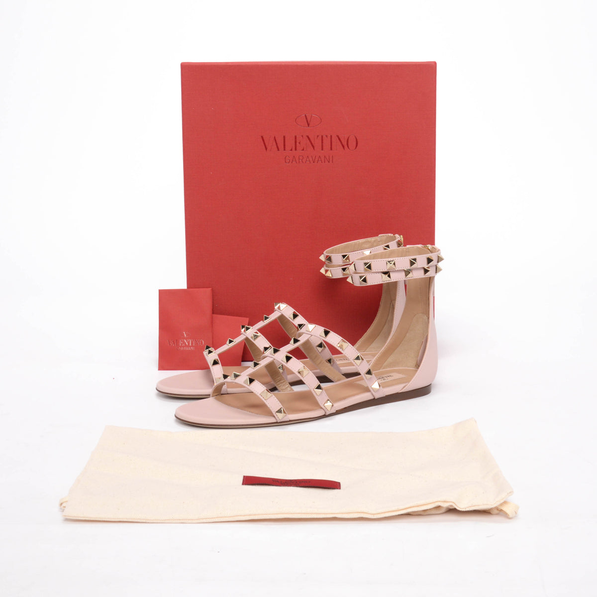 Valentino Water Rose Calfskin Rockstud Cage Sandals 38