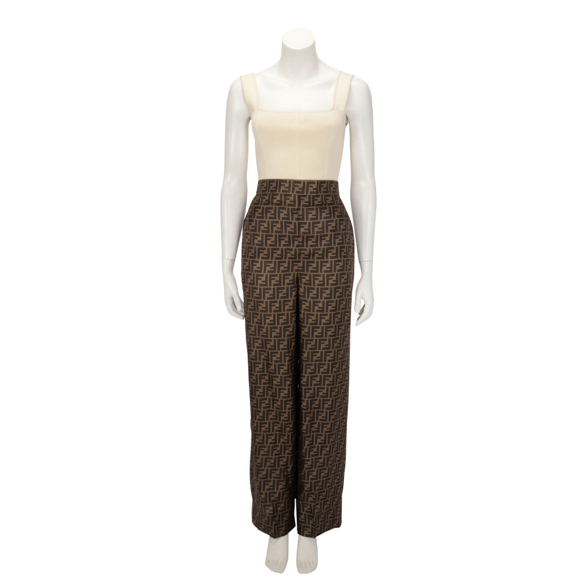 Fendi Tobacco Silk FF Monogram Pleated Pants IT 36