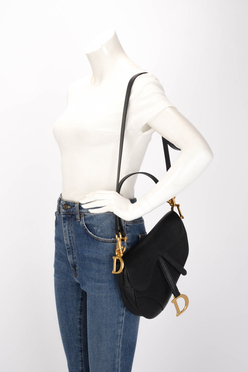 Dior Black Grained Calfskin Saddle Bag